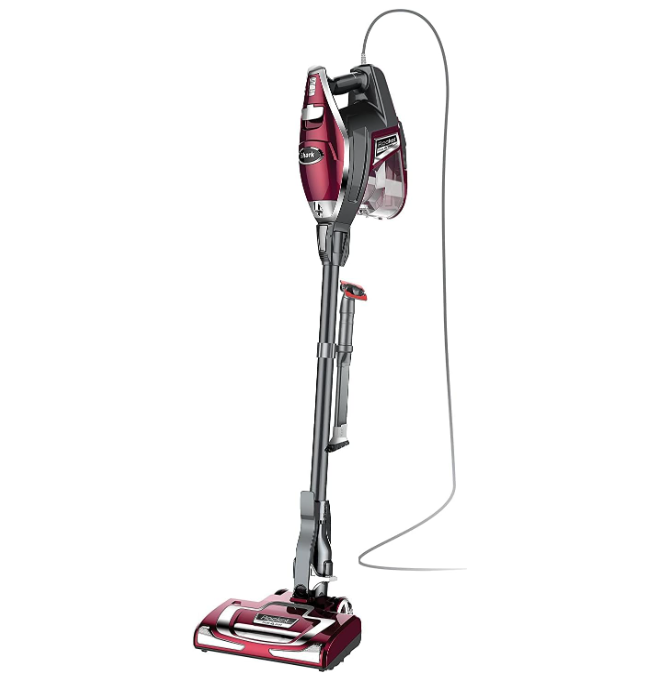Shark HV322 Rocket Deluxe Pro Corded Stick Vacuum with LED Headlights, XL Dust Cup, Lightweight, Perfect for Pet Hair Pickup, Converts to a Hand Vacuum, with Pet Attachments, Bordeaux,Silver
